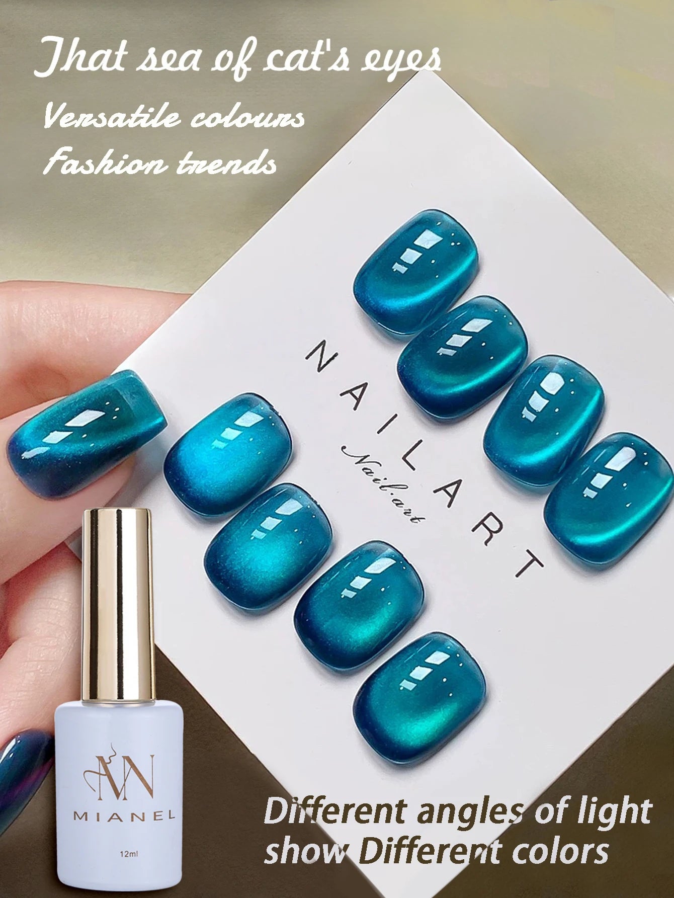 MIANEL 12ML Blue Ocean Cat Eye Gel Nail Polish Mint Mambo Whitenning Glass Beads Cat Magnetic Gel Blue Nails 1-21pcs