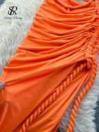 SINGREINY Hollow Out Split Beach Long Dress