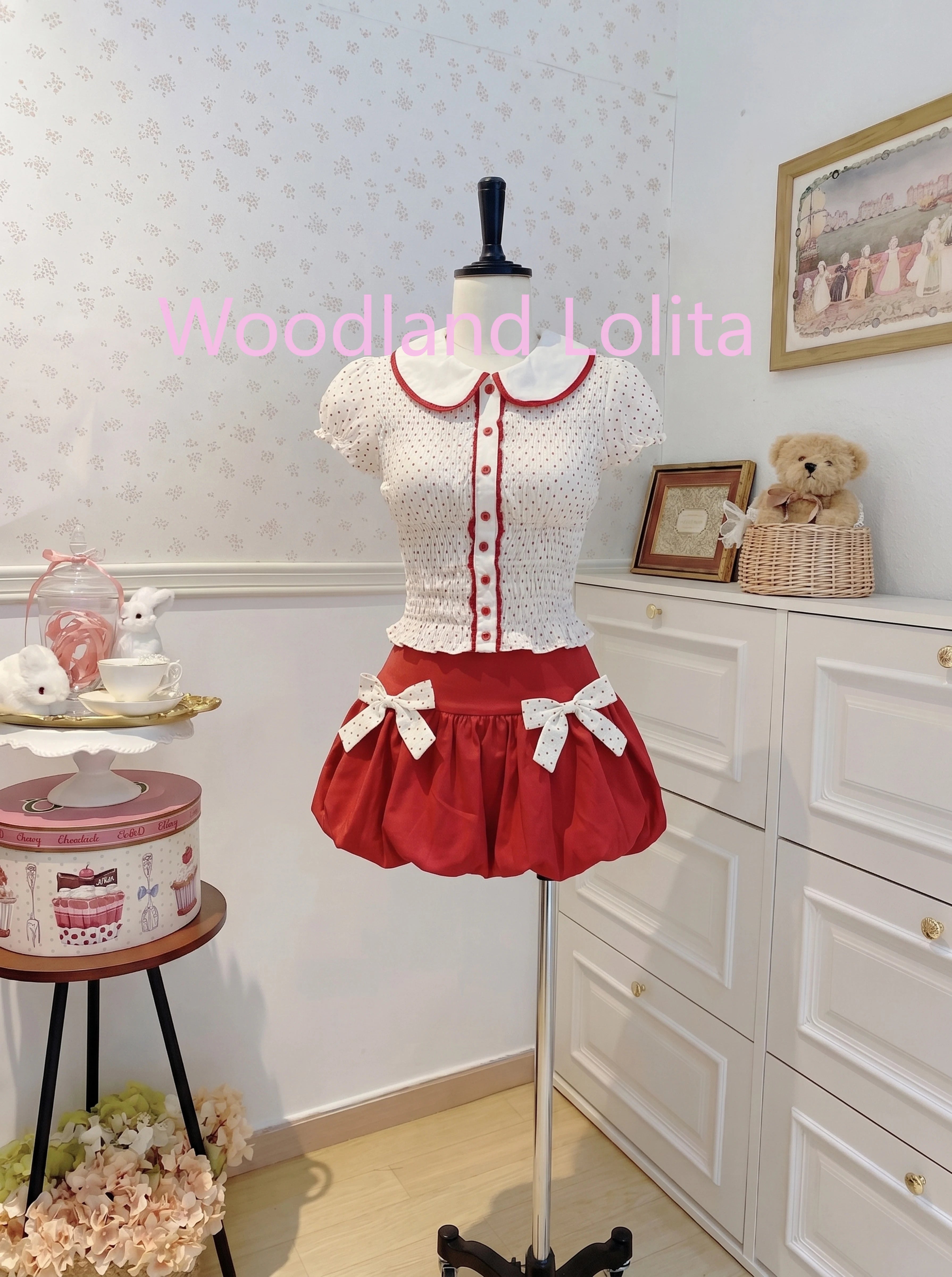 Polka Dot Top + Bow Mini Skirt