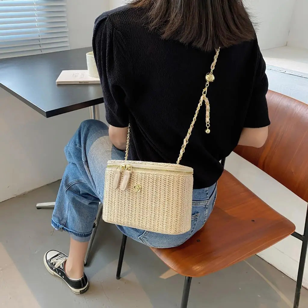 Mini Straw Bucket Crossbody