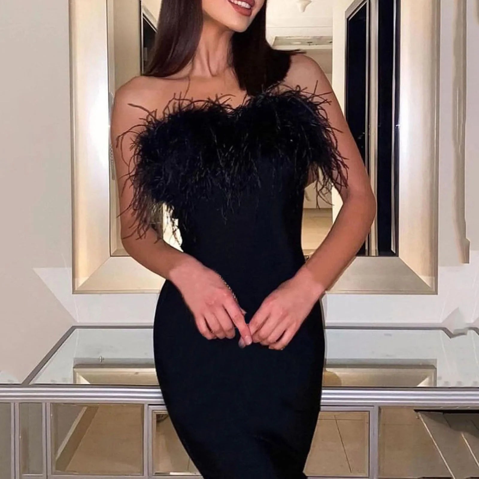 Feather Long Dress