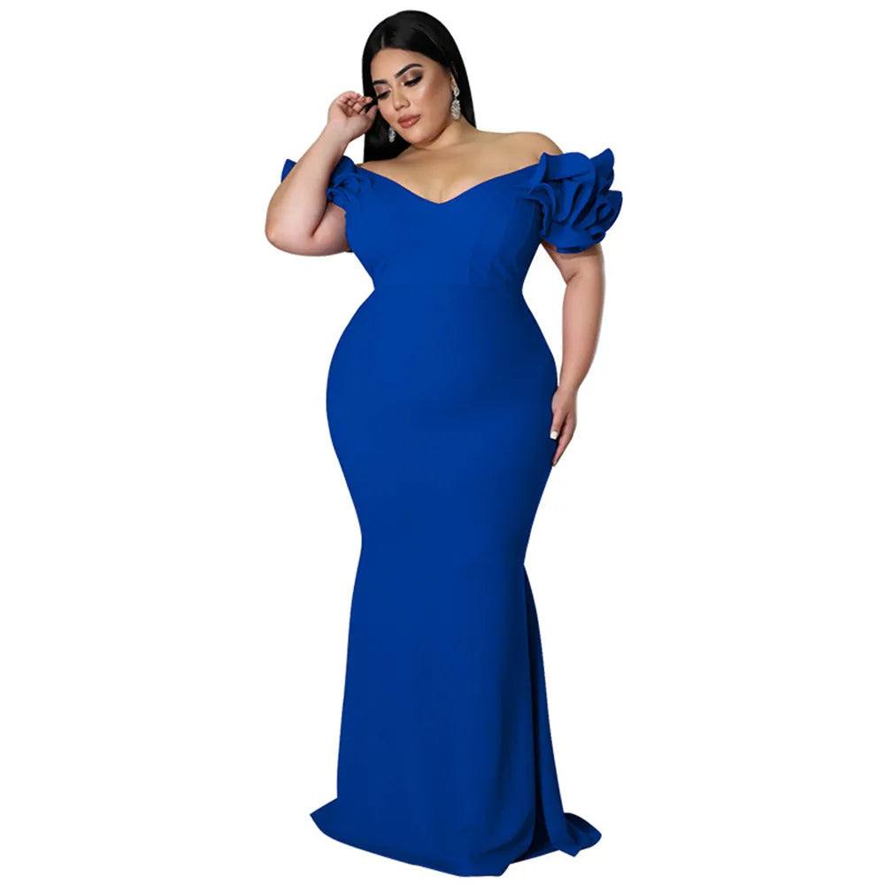 Wmstar Plus Slip Hem Ruffle Sleeve Maxi Dress
