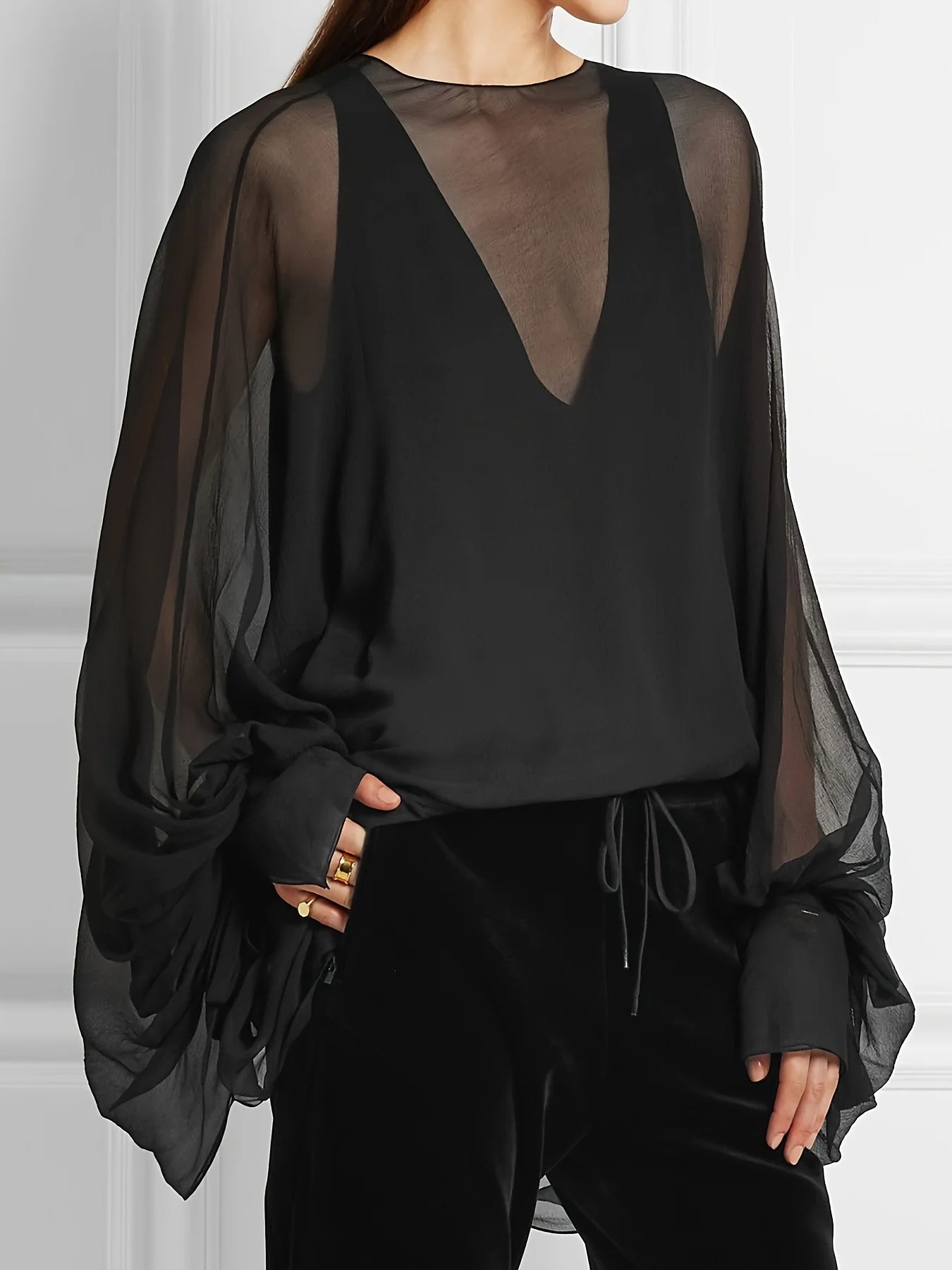 Chiffon Mesh O Neck Blouse
