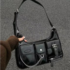 Faux Leather Multi-Pocket Baguette Handbag