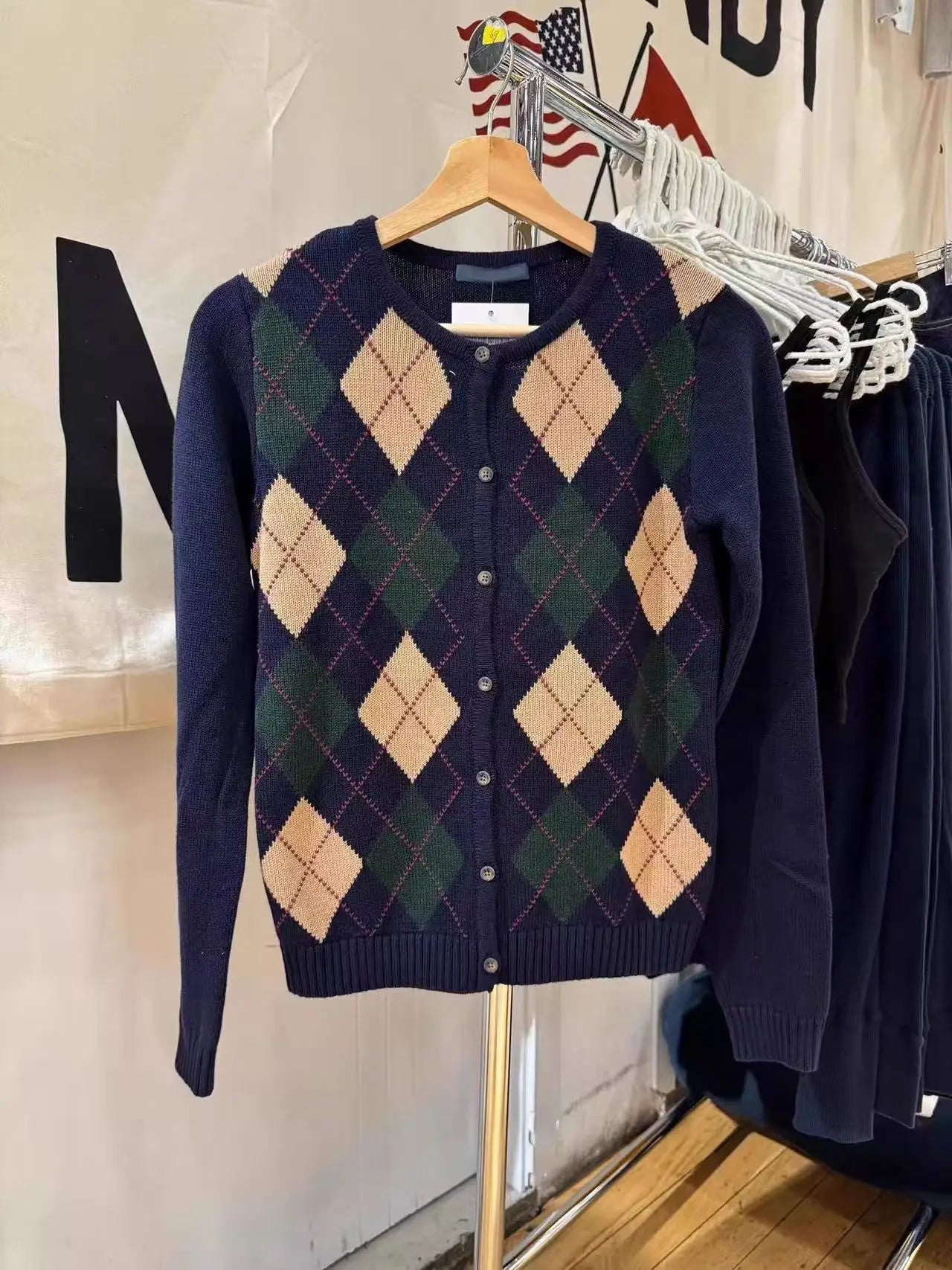 Diamond Jacquard Button Cardigan