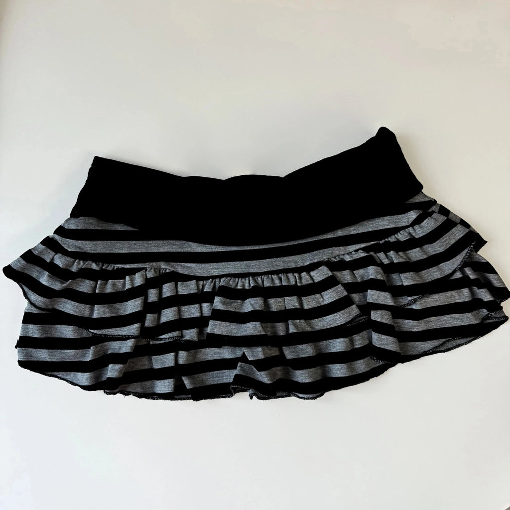 Low Waisted Striped Ruffle Mini Skirt