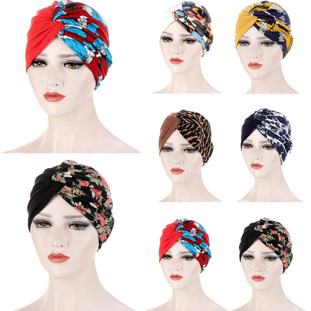 Twist Knot Muslim Women Print Indian Chemo Cap Bonnet Turban Underscarf Cancer Beanies Islamic Arab Strech Femme Headwear Scarf