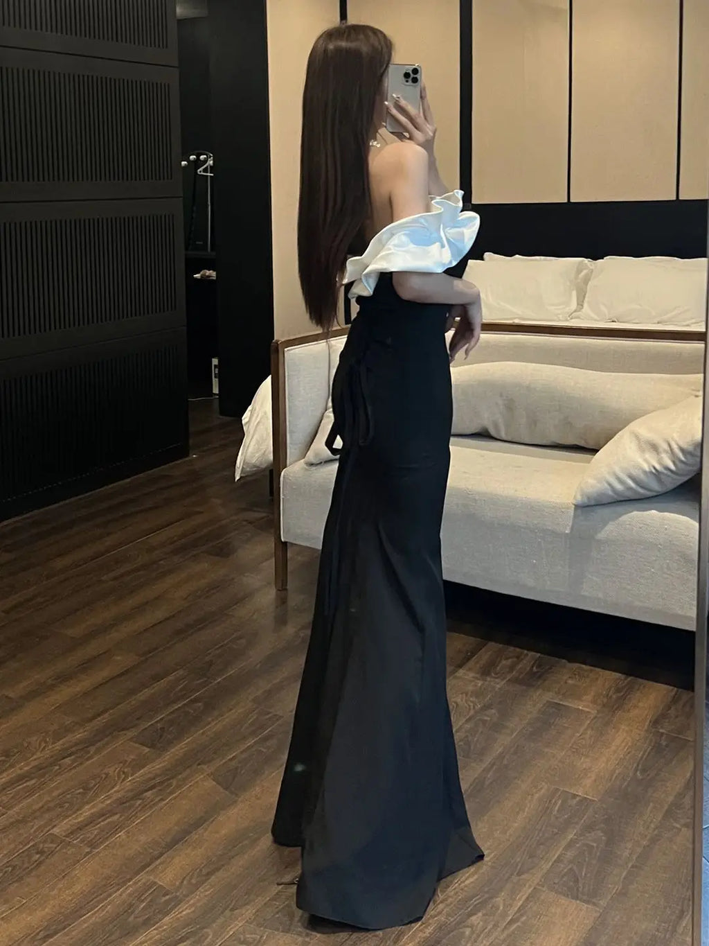 Ruffled Off-Shoulder Evening Gown