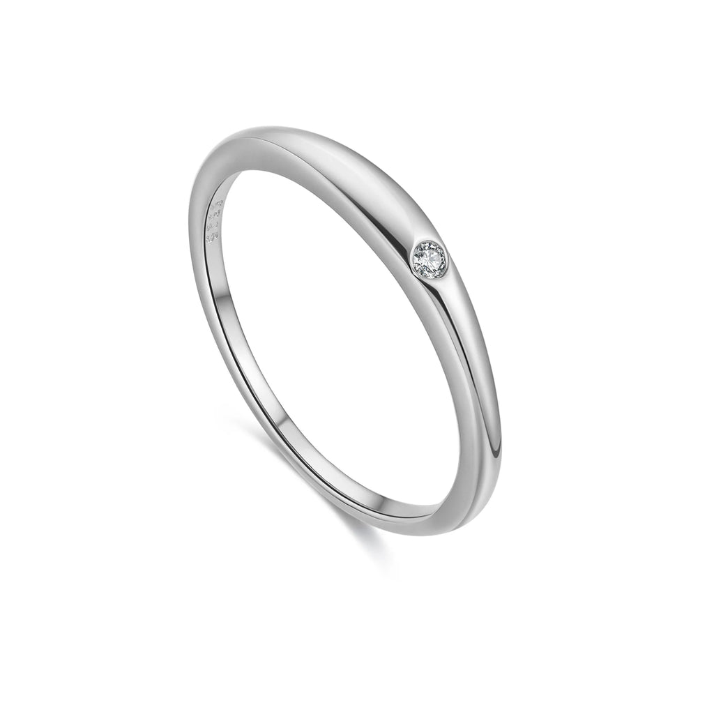 925 Sterling Silver Tiny Minimalist Delicate Solitaire Round Zircon Ring