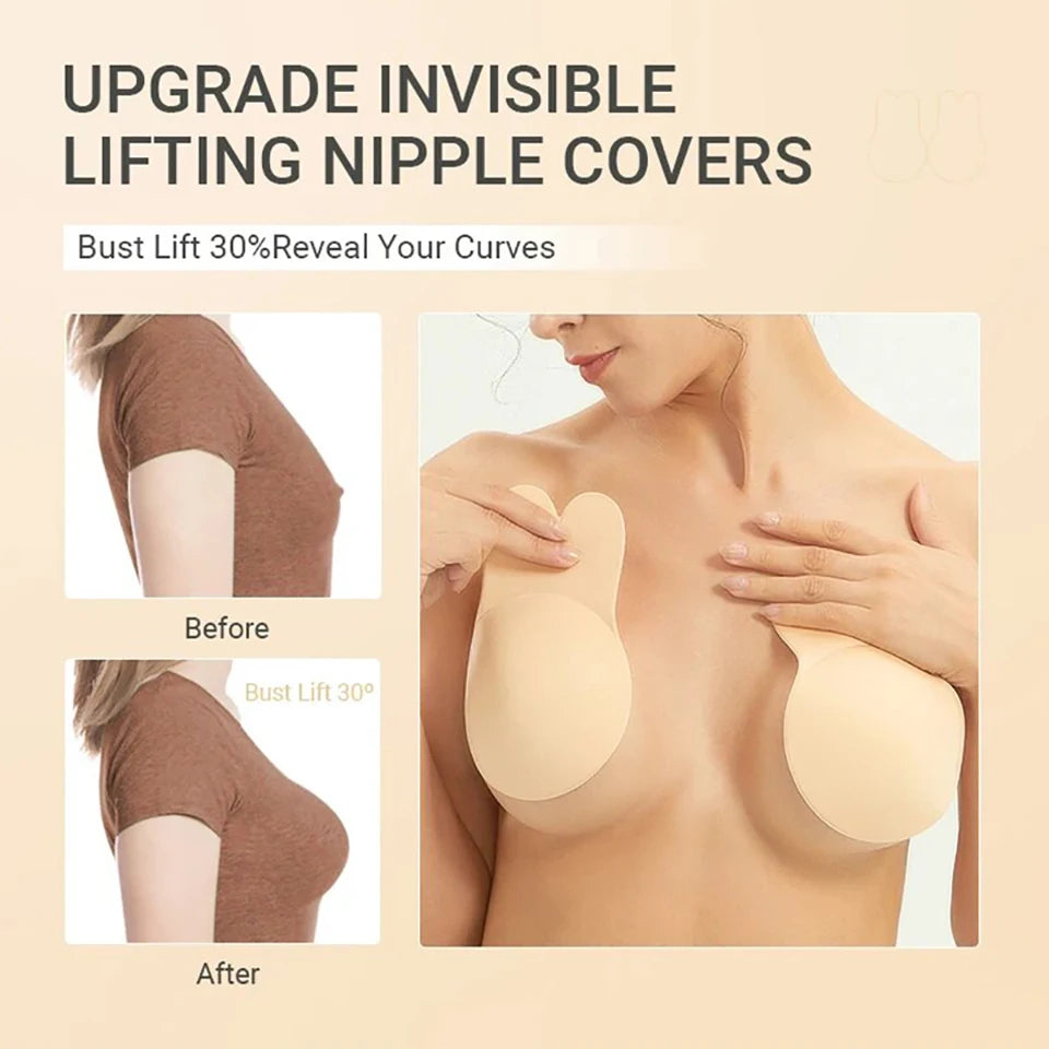Women's Push Up Bras Self Adhesive Silicone Strapless Invisible Bra Reusable Sticky Breast Lift Tape Nipple Cover Stick On Bras