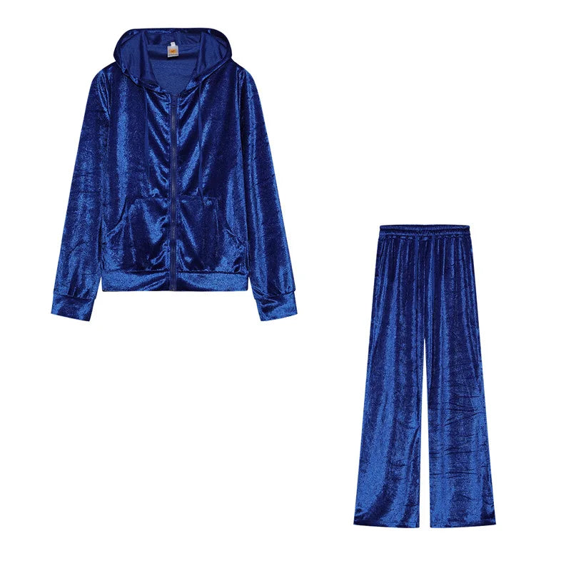 Women's Two Piece Tracksuit with Rhinestone Design, Casual Lounge Set, Sparkling Letter Hoodie and Pants
