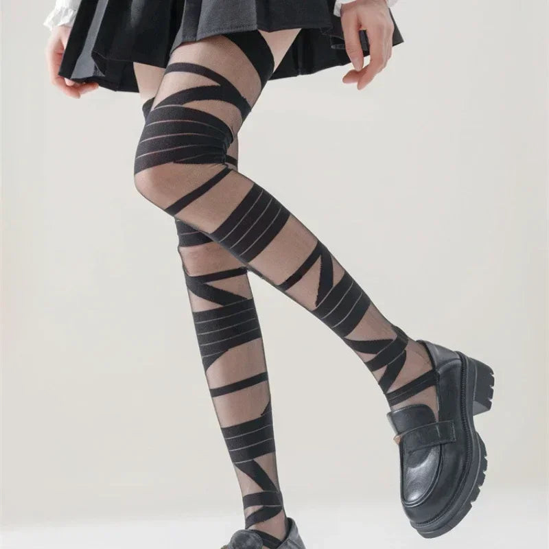 Bandage Silk Thigh Knee Socks