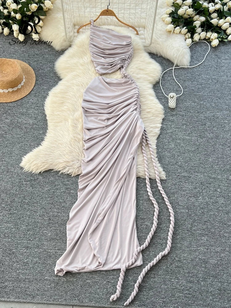 SINGREINY Hollow Out Split Beach Long Dress