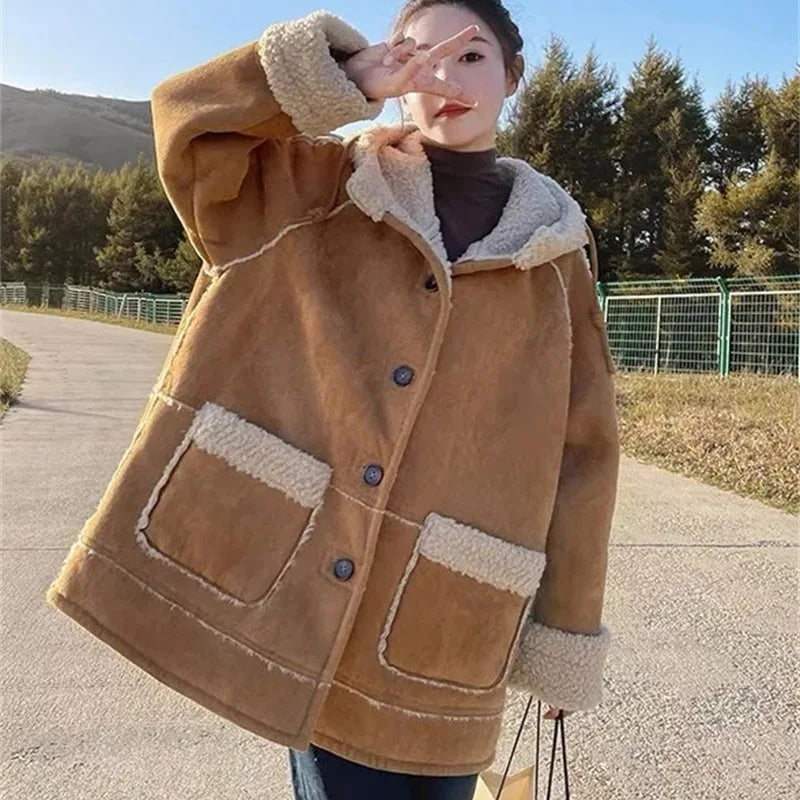 Suede Velvet Lamb Wool Coat