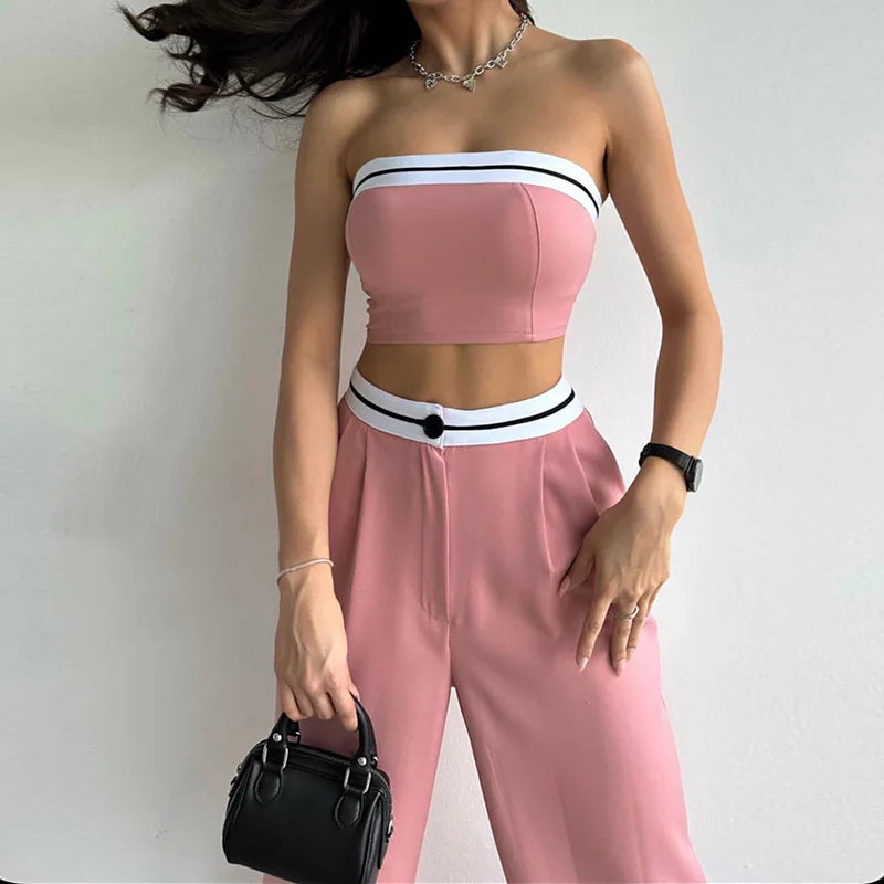 Solid Color Sleeveless Vest Bra & Pants Set