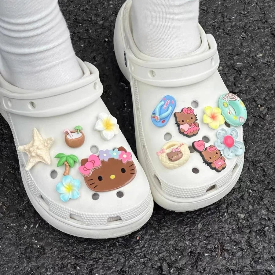 Summer Brown Kitty Hawaiian Theme Starfish Shoe Charms Beach Clog Accessories Sandals Clip DIY Decor for Women Party Gift