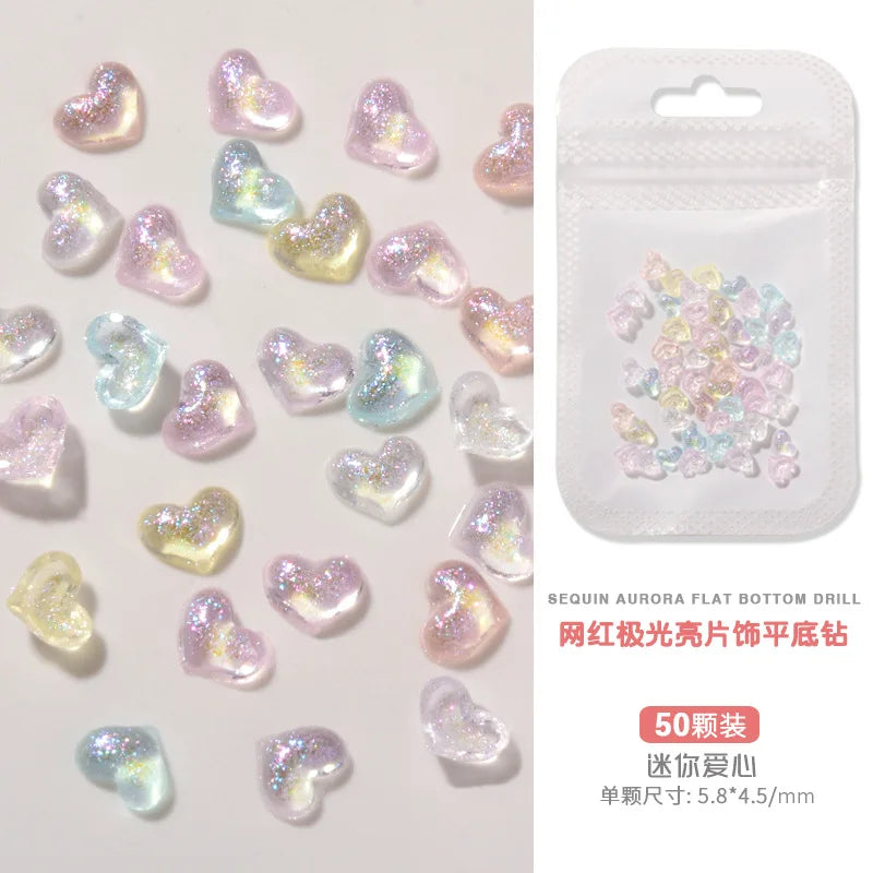 50PCS Aurora Acrylic 3D Nail Art Bow Charm For Nails Decoration Design Kawaii Manicure Accessories Bow-knot DIY Craft Supplies