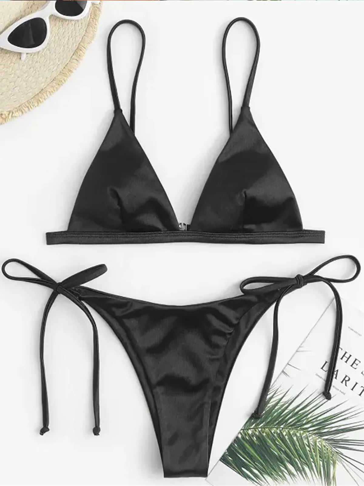 Veinkueeni Satin High Leg Cut Brazilian Bikini