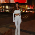 Long Sleeves Slash Neck (Tops+Pants) Hollow Out Skinny Set