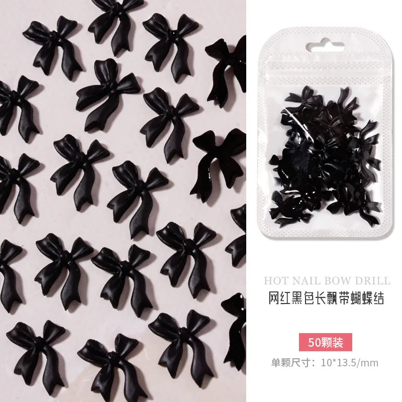 50PCS Aurora Acrylic 3D Nail Art Bow Charm For Nails Decoration Design Kawaii Manicure Accessories Bow-knot DIY Craft Supplies