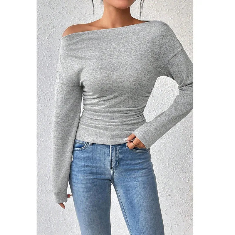 Skew-Neck Long Sleeve T-Shirt