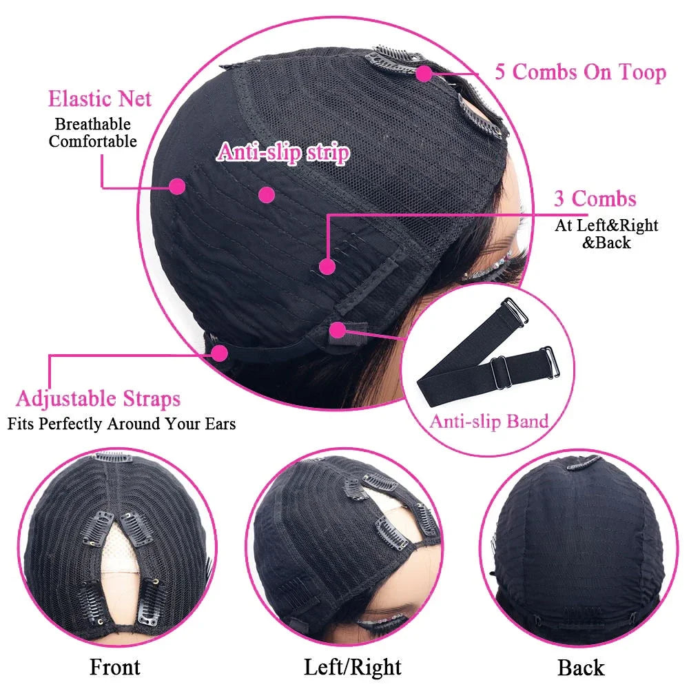 V Part Straight Human Hair Wig