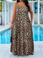 Leopard Print Spaghetti Strap Maxi Dress