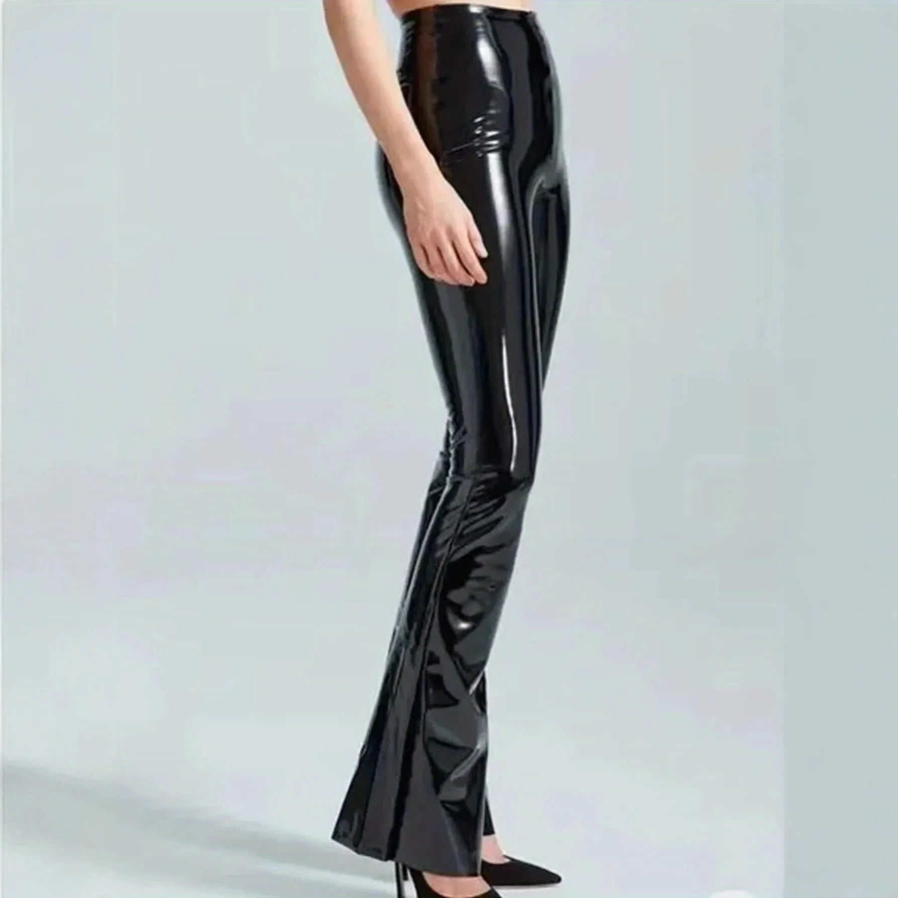 High Waist Black PU Mirror Leather Pants