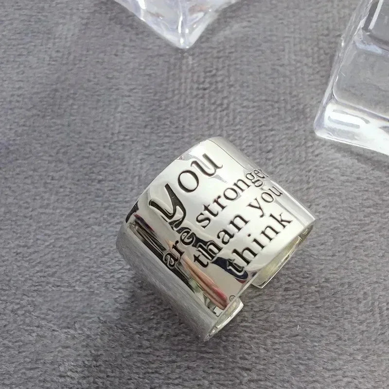 925 Sterling Silver Personality Wide Letters Adjustable Ring