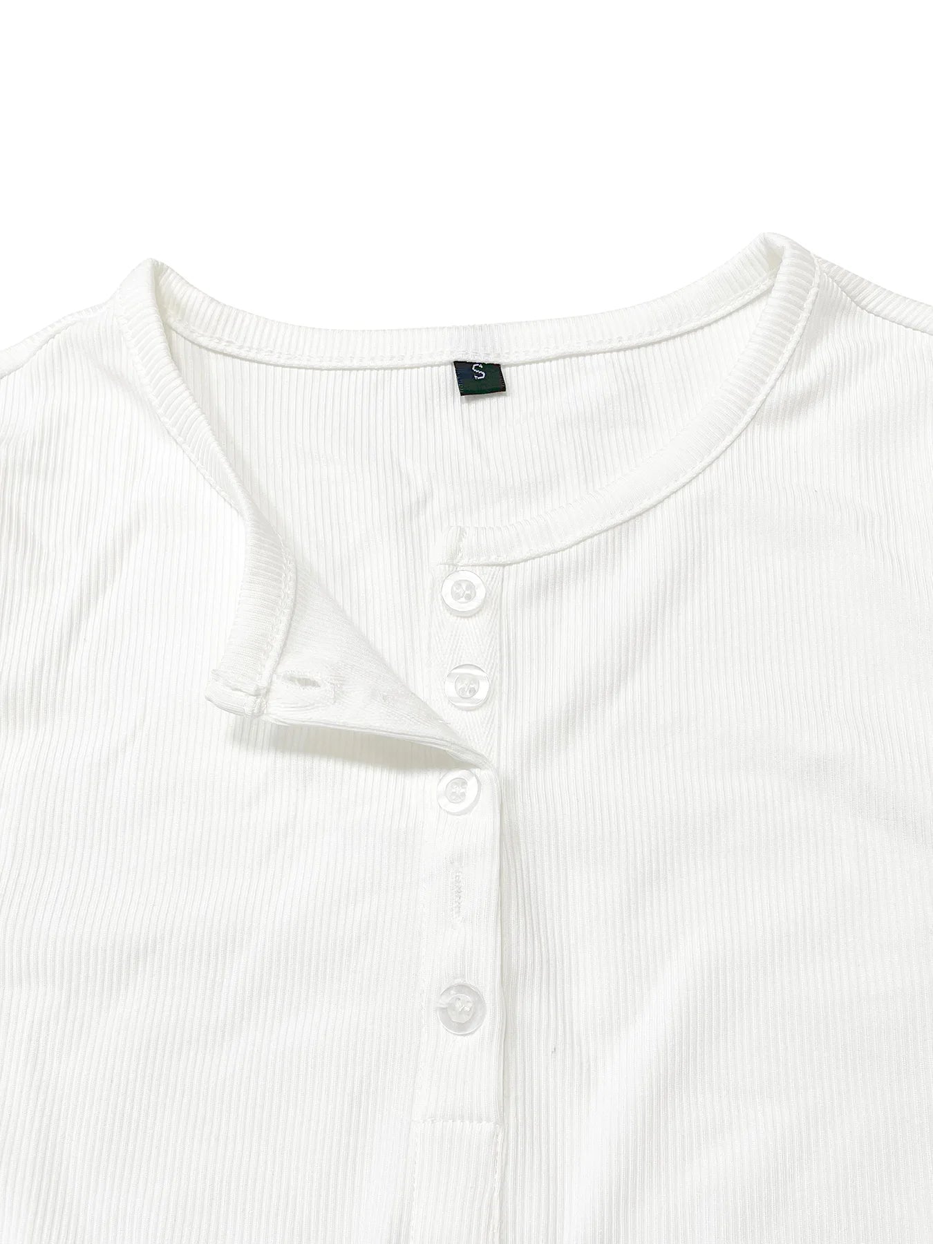Plain Half Button Front Ribbed Tee
