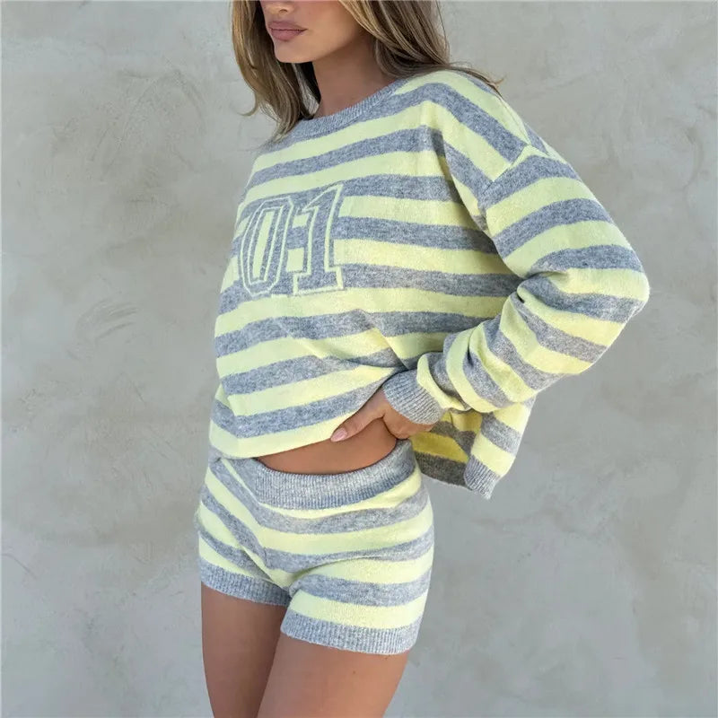 Striped Knit Shorts Set