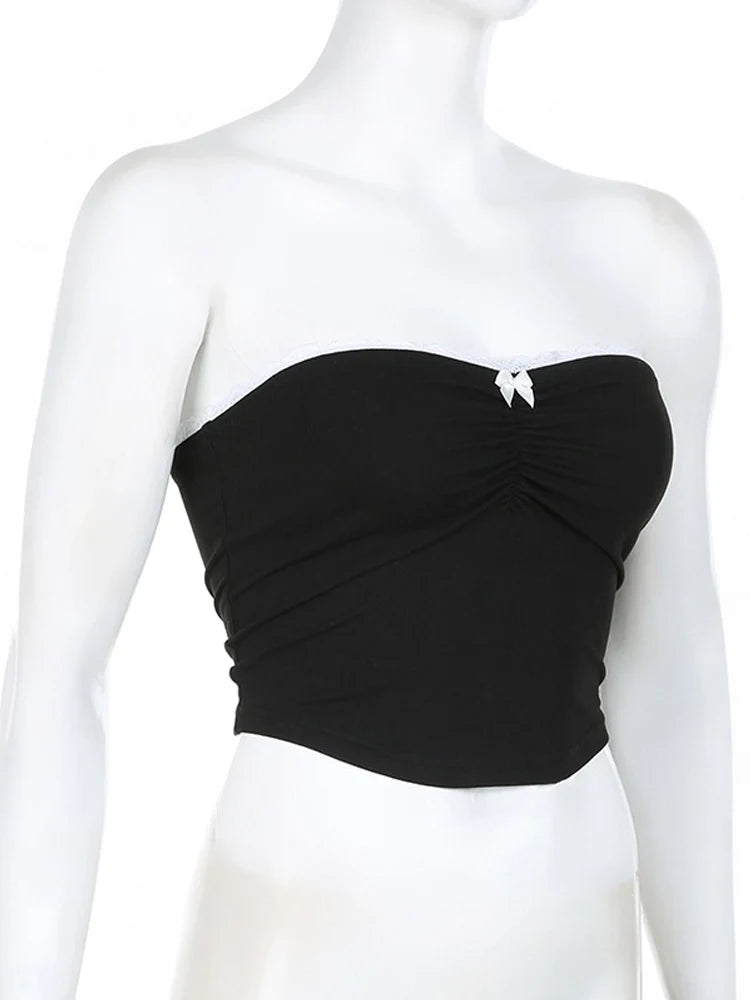 Contrast Bow Stitched Tube Top