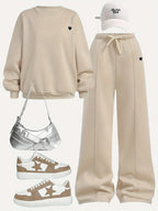 Round-Neck Pullover and Wide-Leg Pants Set