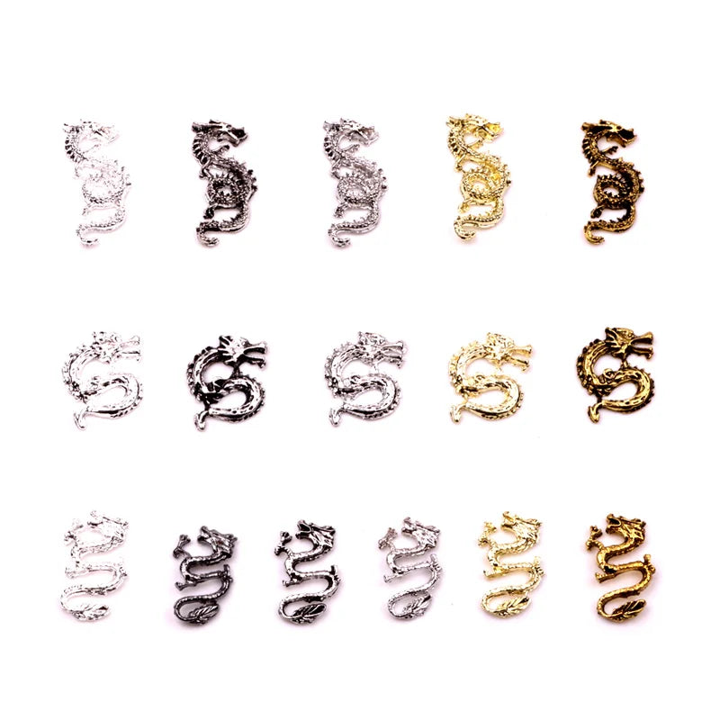 TSZS 10pcs/lot 2024 3D Alloy Silver Gold Chinese Dragon Nail Decorations New Year Chinese Dragon Nail Art Charms