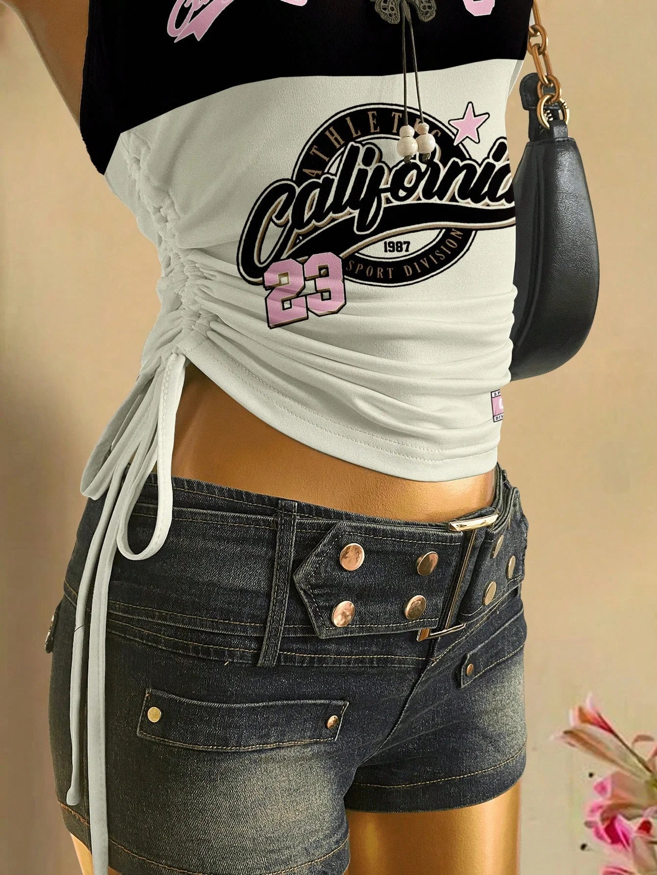 Drawstring Tie Front Cutaway Tapered Tube Top