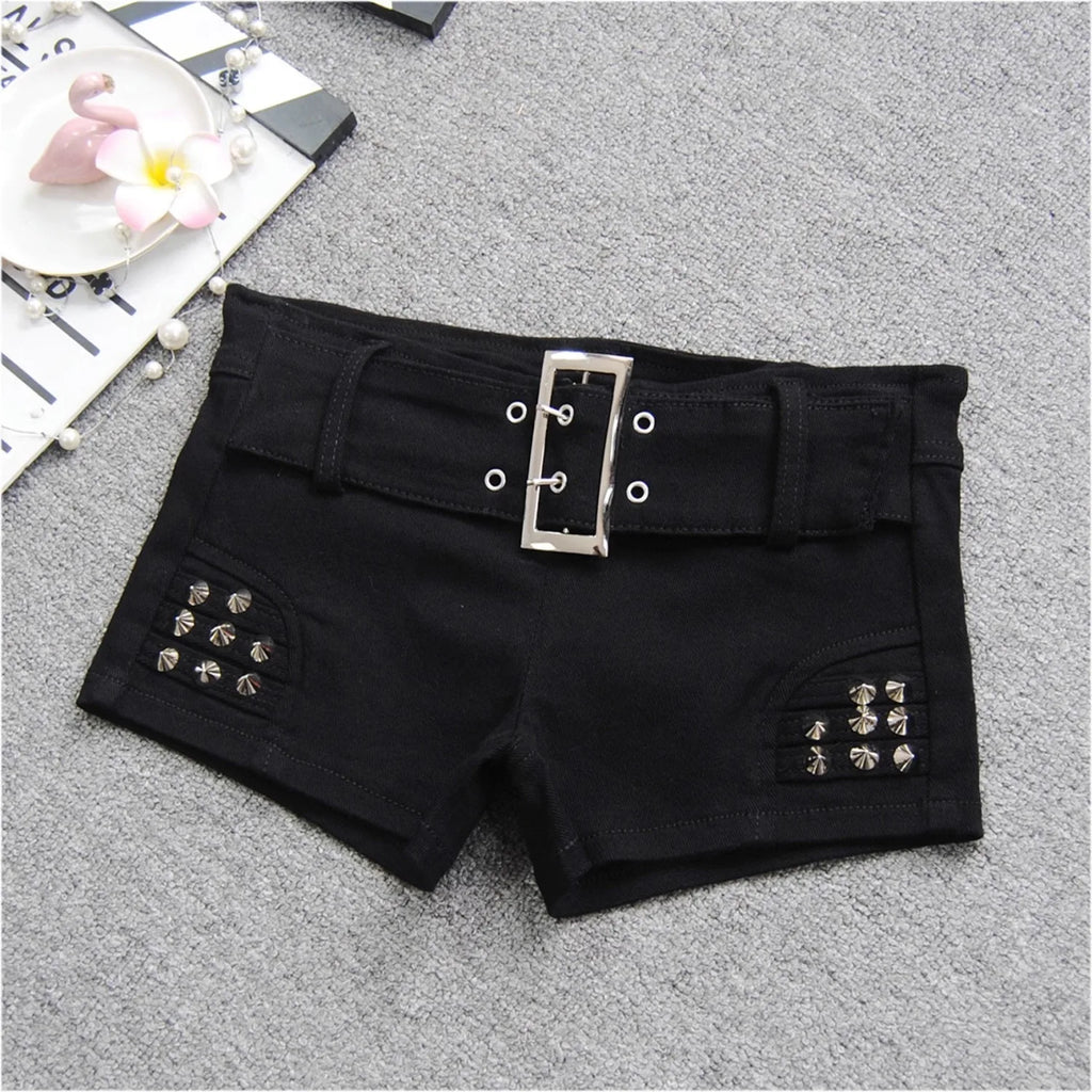 Low-Rise Black Denim Shorts
