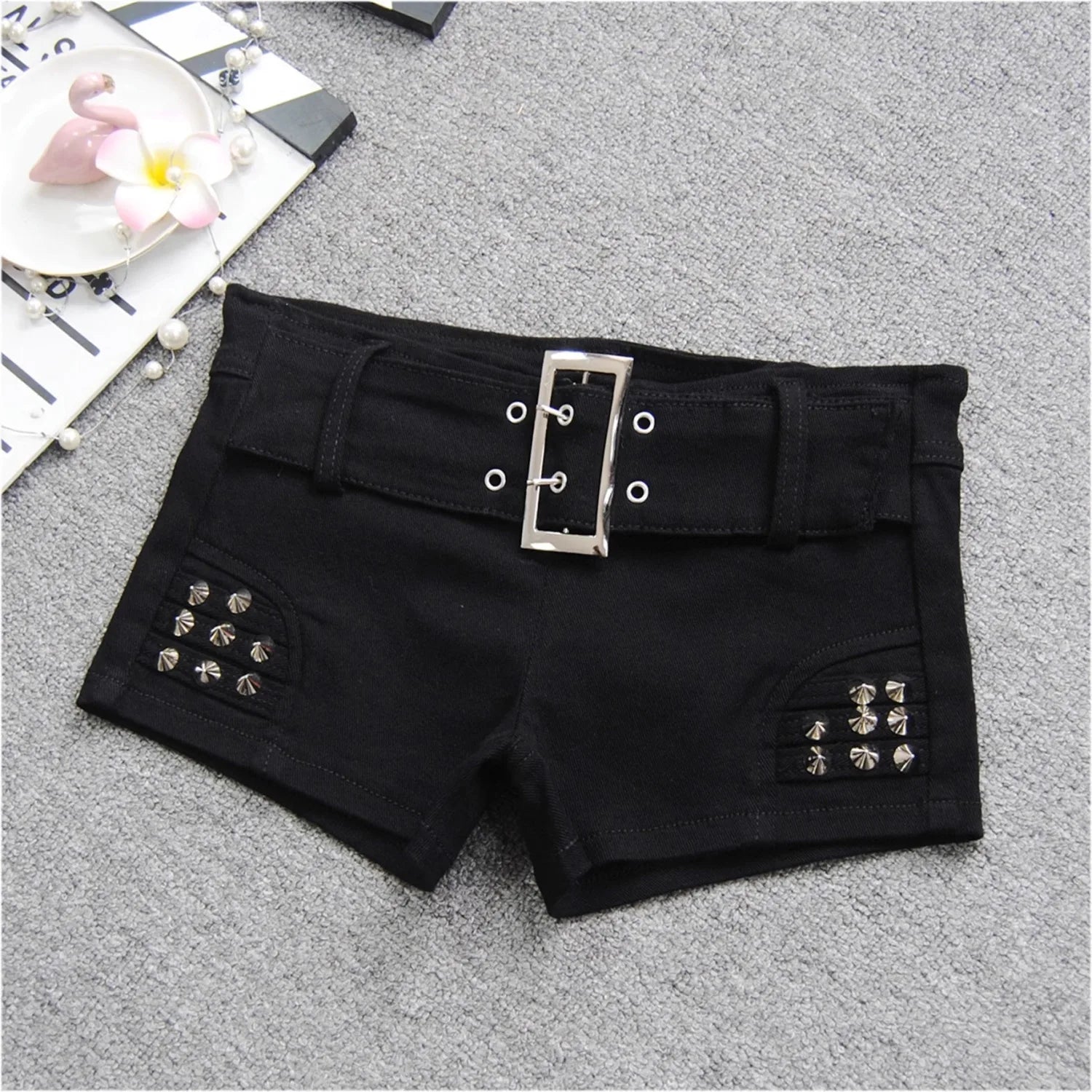 Low-Rise Black Denim Shorts