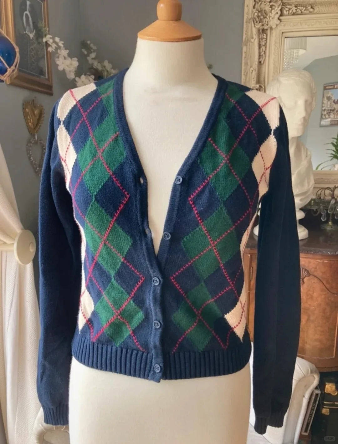 Diamond Jacquard Button Cardigan