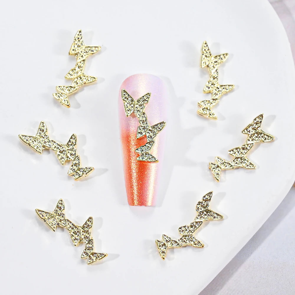 10Pcs Fairy Pink Zircon Nail Art 3D Charms Jewelry Butterfly Shaped Nail Crystal Alloy Decals 11*9mm Rhinestone Nail Decoration*
