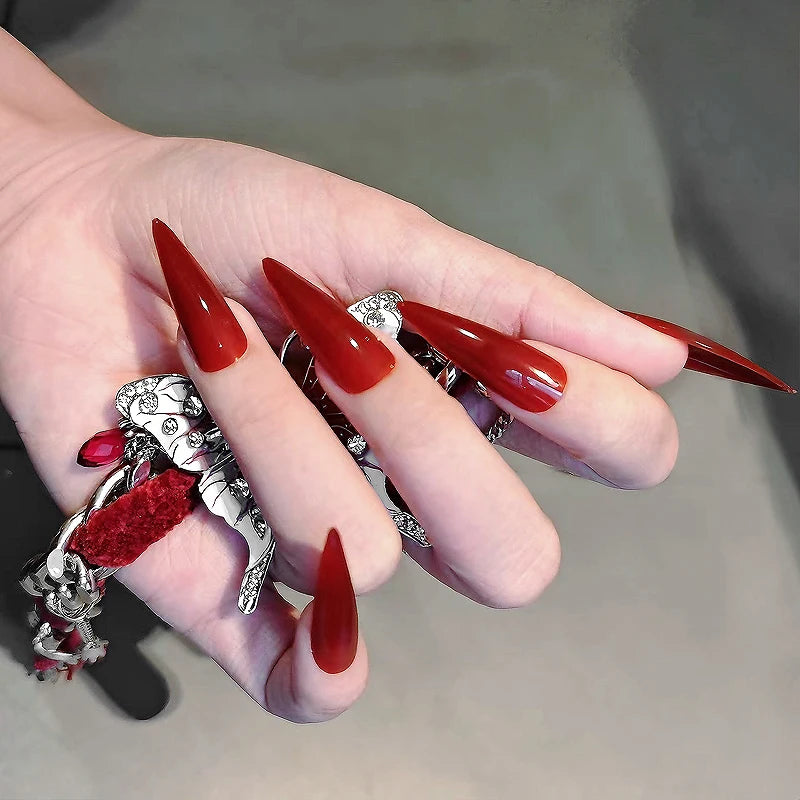 24pcs Extra Long Stiletto French Style Fake Nails