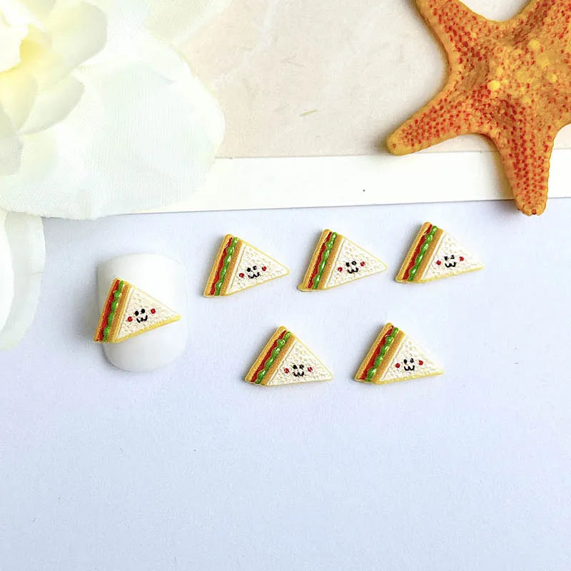 30PCS Simulated Salad Bread Donut Nail Charms Creative Cute Bear Cowhorn Sandwich Desserts Resin Nail Art Decorations DIY Nails