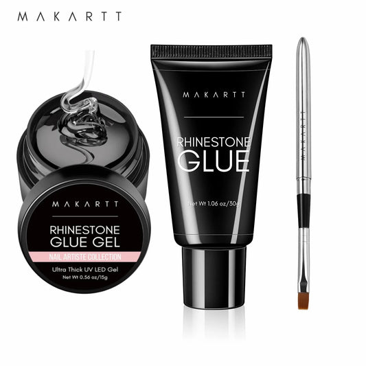 Makartt Nail Rhinestone Glue Gel Kit,  Clear Nail Gem Glue Gel Super Strong Adhesive Nail Art Glue for Nail Decorations 3D Stone