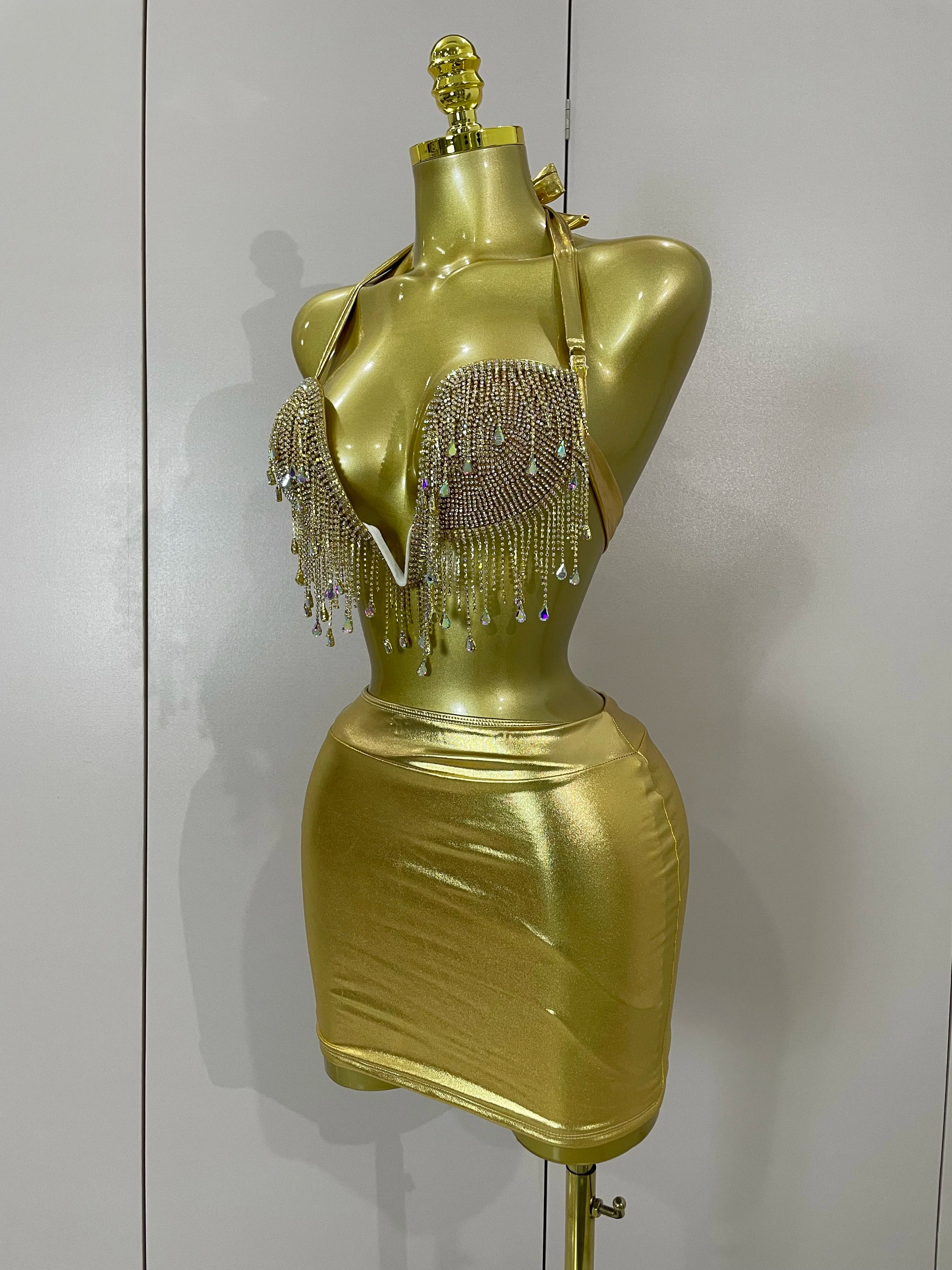 Diamond Chain Top Mini Dress Two Pieces Set