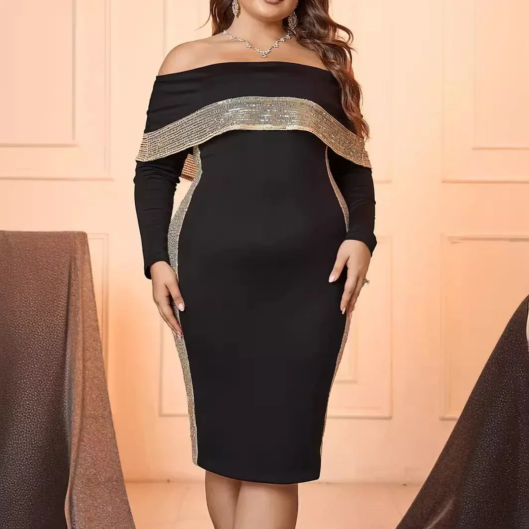 Long Sleeve One Shoulder Glitter Dress