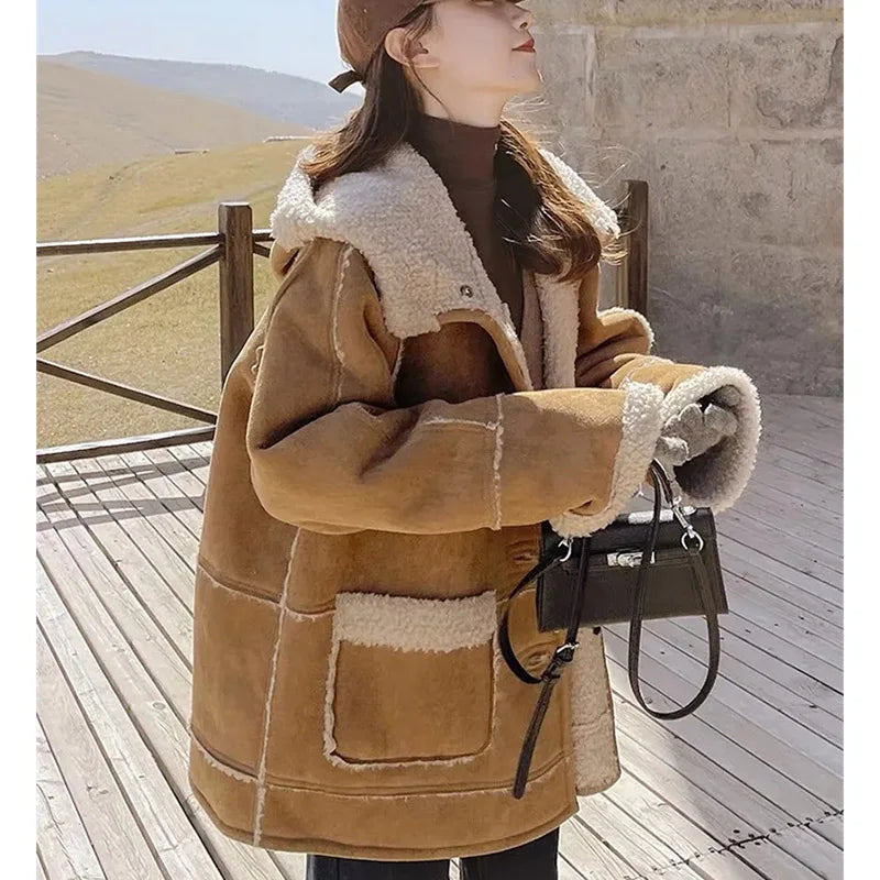 Suede Velvet Lamb Wool Coat
