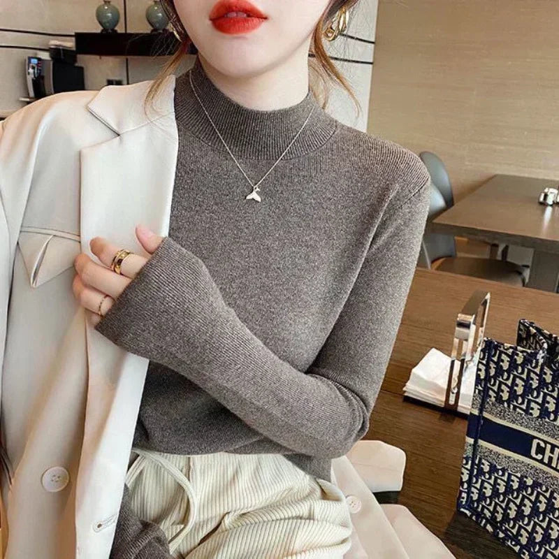Solid Color Turtleneck Knitted Sweater