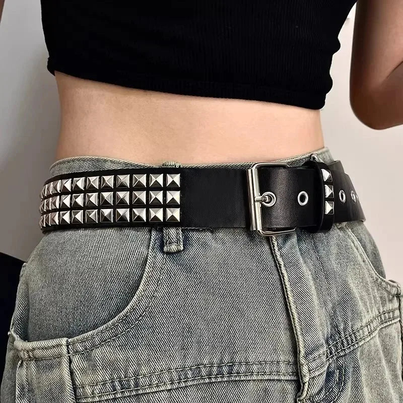 Fashion Gothic Square Rivet Belt Metal Pyramid Belt Men and Women Pink Punk Hardware Jeans Y2K Belts Women's Belt