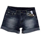 Roll Up Hem Deep Blue Denim Shorts