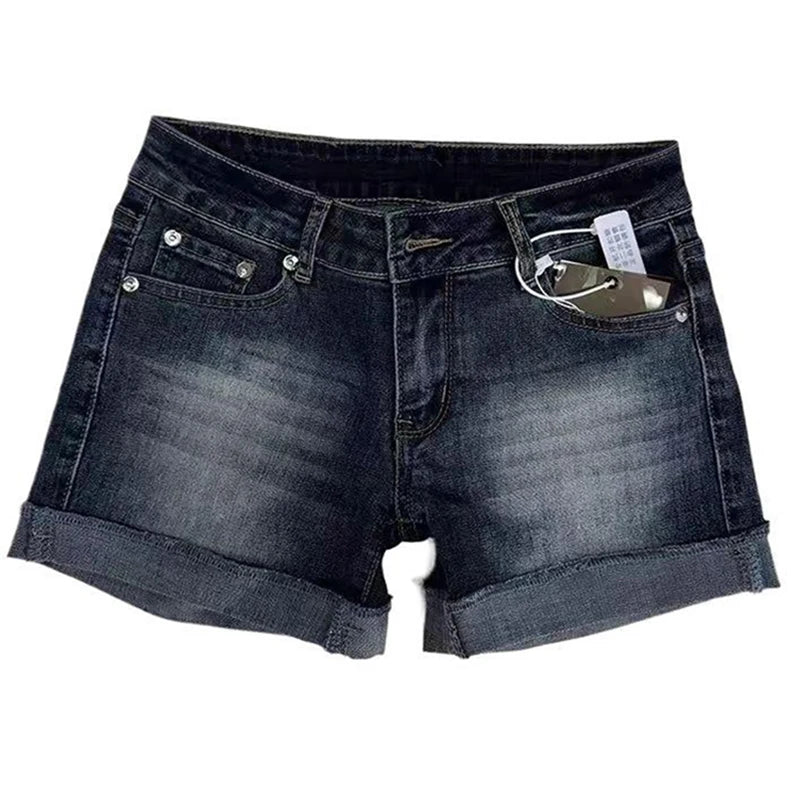 Roll Up Hem Deep Blue Denim Shorts