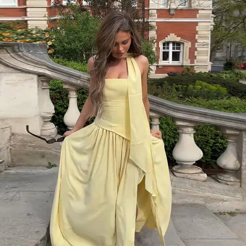 Spliced Asymmetric Long Dress